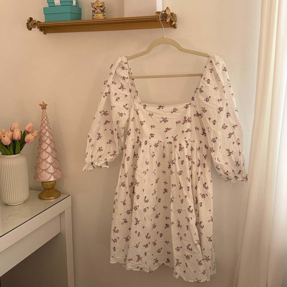 Altar'd State White Floral Babydoll Mini Dress